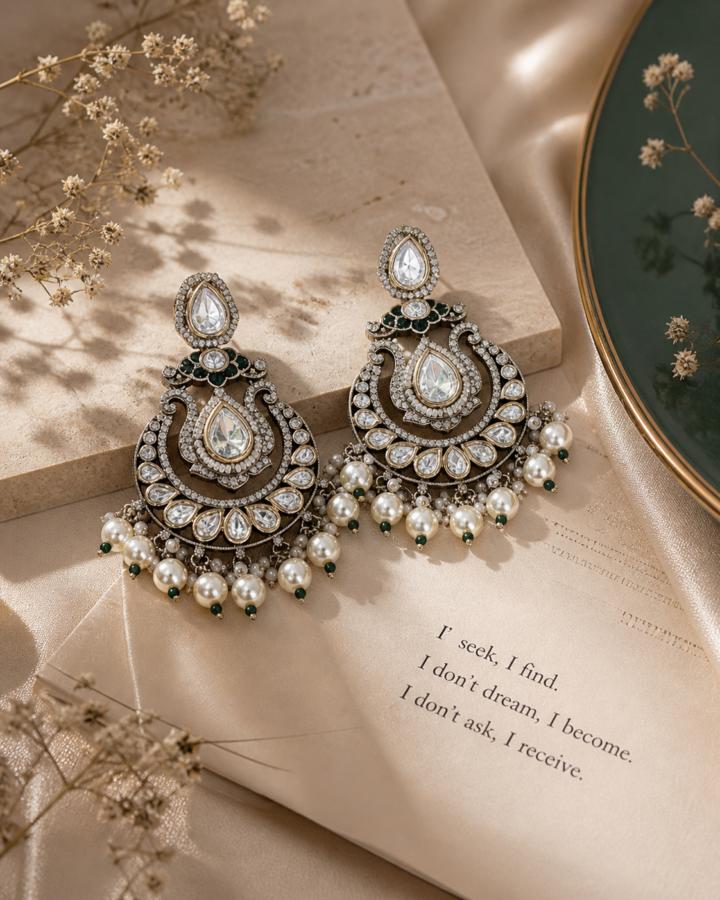 Emerald chandbali jhumkas