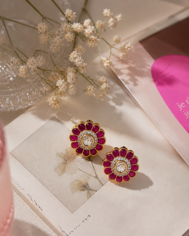 Ruby flower studs