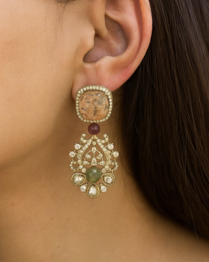 Kundan chandbalis, ruby drops